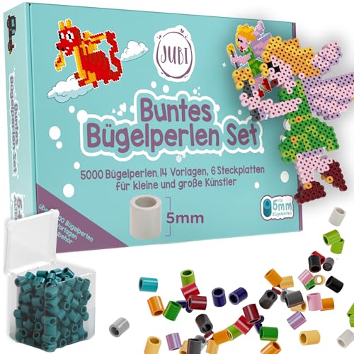 Jubi® Bügelperlen Set mit 15 Bügelperlenboxen, 6 Steckplatten, 14 Papiervorlagen und Zubehör - 5mm Mädchen und Jungs nach Farben sortiert von Jubi