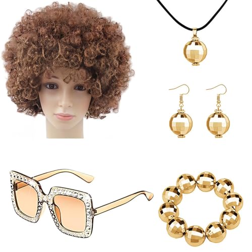 Disco -Kostüm -Set - Funk Bling, Retro Shades | 70er Rapper Party Accessoire Kit mit Afro Perücken Halskette Ohrringe Sonnenbration Armband für Musikfestival -Geburtstagsparade "Nachtclub Show" von Jubilofex