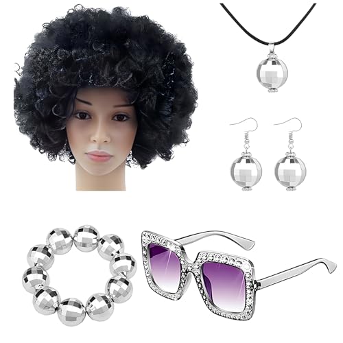 Disco-Outfit – 70er Jahre Bling Schmuck-Set Hip Hop Partyausrüstung | 5-teilige Halskette Ohrringe Armband Sonnenbrille für Frauen Kostümnächte Disco-Outfit – 70er Jahre Bling Schmuck-Set Hip Hop Partyausrüstung | 5-teilige Halskette Ohrringe Armband Sonnenbrille für Frauen Kostümnächte von Jubilofex