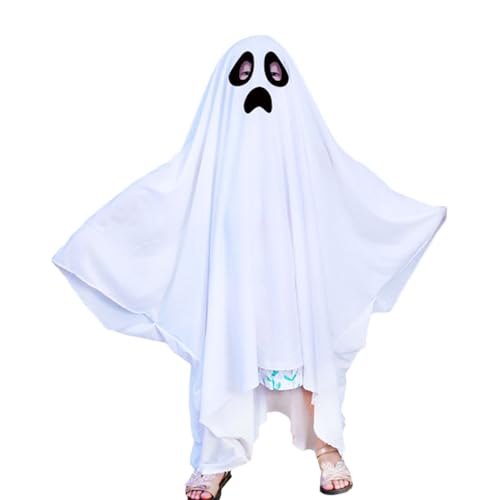 Geisterkleid Umhang - beängstigendes Blatt, Kindergewand | White Halloween Spirit Kostüm für Kinder Mädchen Party Cosplay Nachtwäsche Rollenspiele vor, Spiel gruselige Outfit -Event Performance von Jubilofex