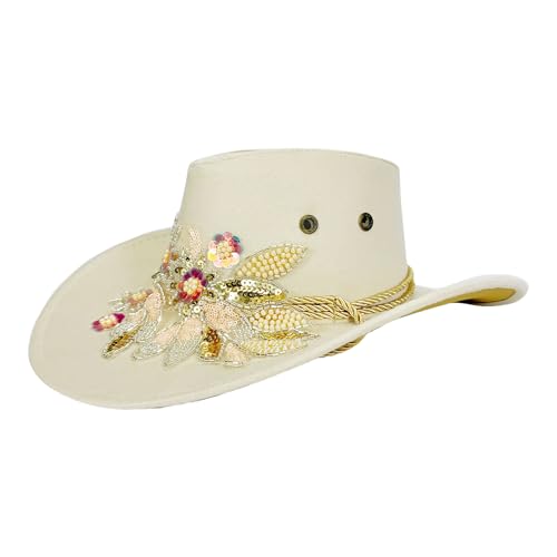 Jubilofex Cowgirl-Hut, Cowgirl-Hut mit Blumenstickerei für Mädchen - wasserabweisend und leicht, Country-Kleider für Konzerte für Frauen und Mädchen Jubilofex Cowgirl-Hut, Cowgirl-Hut mit Blumenstickerei für Mädchen - wasserabweisend und leicht, Country-Kleider für Konzerte für Frauen und Mädchen von Jubilofex