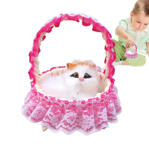 Jubilofex Realistic Cat Plush, handgefertigtes realistisches Plüschspielzeug, niedliche und realistische Katzenplüsch -Puppe Desktop -Spielzeug mit hängendes Korb von Jubilofex