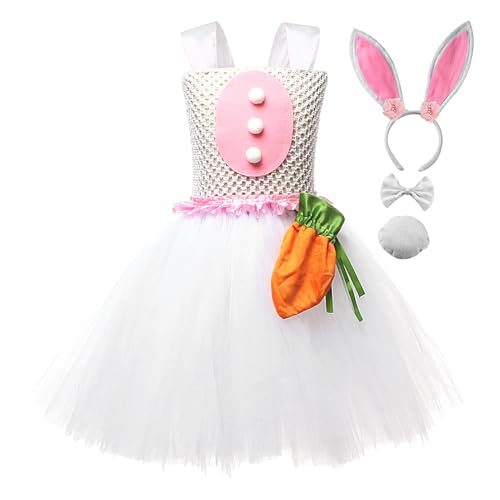Kaninchen Kostüm - Kaninchen Kostüm Zubehör, Süßes Kaninchen Tutu Rock & Karottentasche Set | Festliches Kaninchen Cosplay Kostüm für Mädchen inklusive Stirnband, Fliege, Schwanz für Halloween, von Jubilofex