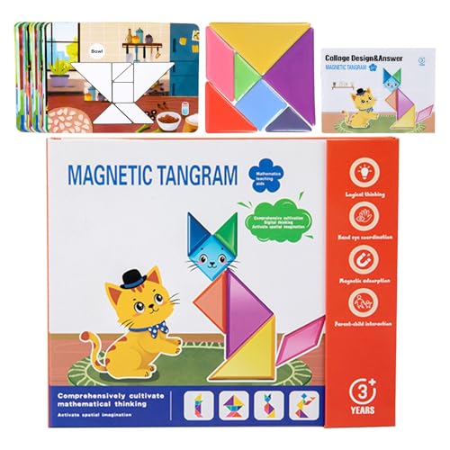 Musterblöcke | Magnetische Tangram -Spielzeuge | Shape Games - Für Kinder im Alter von 3+ Mädchen Kindergarten Vorschule Heimatschule Mathematikunterricht Musterblöcke | Magnetische Tangram -Spielzeuge | Shape Games - Für Kinder im Alter von 3+ Mädchen Kindergarten Vorschule Heimatschule Mathematikunterricht von Jubilofex