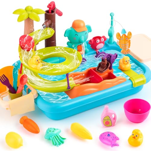 Juboury Küchenspüle Spielzeug Set, kinderwaschbecken mit Wasserhahn, Spielzeugzubehör für die Spielküche, Schwimmendes Angelspielzeug für Das Wasserspiel, Rollenspiel Spielzeug für Mädchen Jungen Juboury Küchenspüle Spielzeug Set, kinderwaschbecken mit Wasserhahn, Spielzeugzubehör für die Spielküche, Schwimmendes Angelspielzeug für Das Wasserspiel, Rollenspiel Spielzeug für Mädchen Jungen von Juboury