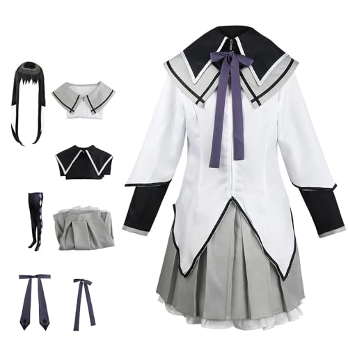 Juejuezi Madoka Magica Cosplay-Uniform für Damen, Homuras, Akemi-Outfit, Magi-Kostüm, Faltenrock mit Socken, Halloween, Grau-A, XL von Juejuezi
