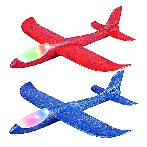 Jufjsfy 2er Pack Led-Licht Flugzeug Spielzeug Wurfschaum Flugzeug Blinkendes Leuchtendes Segelflugzeug Draussen Sport Geburtstag Party Favors von Jufjsfy