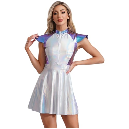 Jugaoge Damen Alien Kostüm Metallic Astronauten Kleid Kurzarm Skaterkleid mit Farbblock Ausgestellt Rock Halloween Cosplay Weltraum Outfit Blau M Jugaoge Damen Alien Kostüm Metallic Astronauten Kleid Kurzarm Skaterkleid mit Farbblock Ausgestellt Rock Halloween Cosplay Weltraum Outfit Blau M von Jugaoge