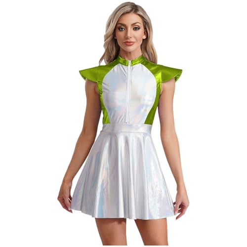 Jugaoge Damen Alien Kostüm Metallic Astronauten Kleid Kurzarm Skaterkleid mit Farbblock Ausgestellt Rock Halloween Cosplay Weltraum Outfit Grün 4XL Jugaoge Damen Alien Kostüm Metallic Astronauten Kleid Kurzarm Skaterkleid mit Farbblock Ausgestellt Rock Halloween Cosplay Weltraum Outfit Grün 4XL von Jugaoge