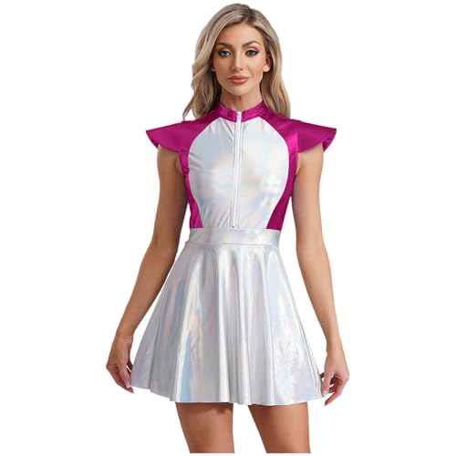 Jugaoge Damen Alien Kostüm Metallic Astronauten Kleid Kurzarm Skaterkleid mit Farbblock Ausgestellt Rock Halloween Cosplay Weltraum Outfit Hot Pink XXL Jugaoge Damen Alien Kostüm Metallic Astronauten Kleid Kurzarm Skaterkleid mit Farbblock Ausgestellt Rock Halloween Cosplay Weltraum Outfit Hot Pink XXL von Jugaoge