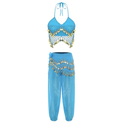 Jugaoge Damen Bauchtanz Kostüm Pailletten BH Neckholder Crop Top + Bloomers Baggy Pants + Hüfttuch mit Münzen Halloween Cosplay Motto Party Outfits Hellblau S Jugaoge Damen Bauchtanz Kostüm Pailletten BH Neckholder Crop Top + Bloomers Baggy Pants + Hüfttuch mit Münzen Halloween Cosplay Motto Party Outfits Hellblau S von Jugaoge
