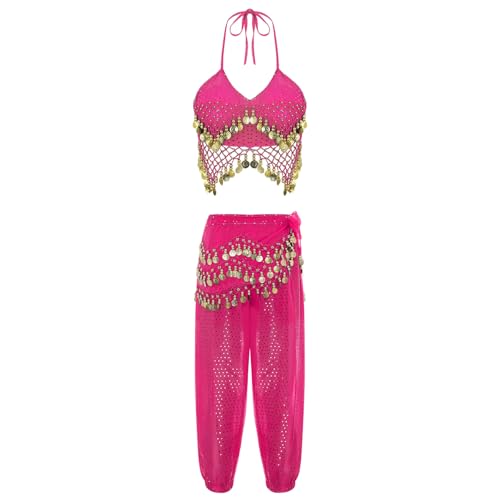Jugaoge Damen Bauchtanz Kostüm Pailletten BH Neckholder Crop Top + Bloomers Baggy Pants + Hüfttuch mit Münzen Halloween Cosplay Motto Party Outfits Hot Pink S Jugaoge Damen Bauchtanz Kostüm Pailletten BH Neckholder Crop Top + Bloomers Baggy Pants + Hüfttuch mit Münzen Halloween Cosplay Motto Party Outfits Hot Pink S von Jugaoge