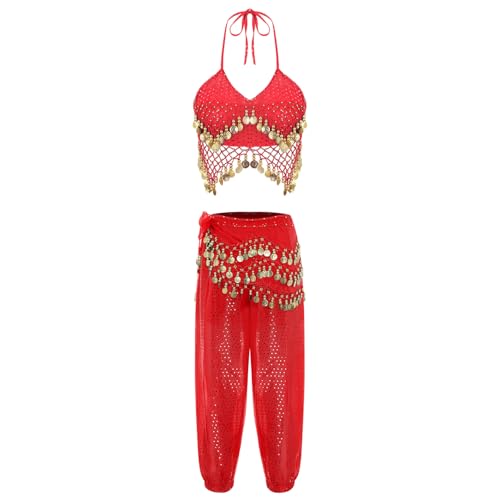 Jugaoge Damen Bauchtanz Kostüm Pailletten BH Neckholder Crop Top + Bloomers Baggy Pants + Hüfttuch mit Münzen Halloween Cosplay Motto Party Outfits Rot M Jugaoge Damen Bauchtanz Kostüm Pailletten BH Neckholder Crop Top + Bloomers Baggy Pants + Hüfttuch mit Münzen Halloween Cosplay Motto Party Outfits Rot M von Jugaoge
