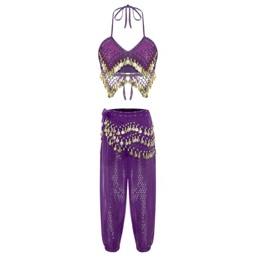 Jugaoge Damen Bauchtanz Kostüm Pailletten BH Neckholder Crop Top + Bloomers Baggy Pants + Hüfttuch mit Münzen Halloween Cosplay Motto Party Outfits Violett M Jugaoge Damen Bauchtanz Kostüm Pailletten BH Neckholder Crop Top + Bloomers Baggy Pants + Hüfttuch mit Münzen Halloween Cosplay Motto Party Outfits Violett M von Jugaoge