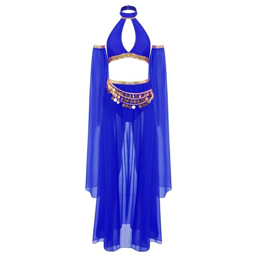 Jugaoge Damen Bauchtanz Kostüm Set Neckholder Crop Top und Rock mit Mesh Handschuhe Glockenärmel Orintische Prinzessin Tanzbekleidung Dancewear Königsblau XXL Jugaoge Damen Bauchtanz Kostüm Set Neckholder Crop Top und Rock mit Mesh Handschuhe Glockenärmel Orintische Prinzessin Tanzbekleidung Dancewear Königsblau XXL von Jugaoge