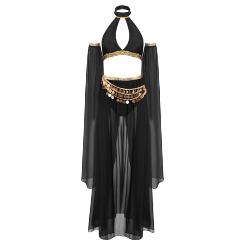 Jugaoge Damen Bauchtanz Kostüm Set Neckholder Crop Top und Rock mit Mesh Handschuhe Glockenärmel Orintische Prinzessin Tanzbekleidung Dancewear Schwarz XXL Jugaoge Damen Bauchtanz Kostüm Set Neckholder Crop Top und Rock mit Mesh Handschuhe Glockenärmel Orintische Prinzessin Tanzbekleidung Dancewear Schwarz XXL von Jugaoge