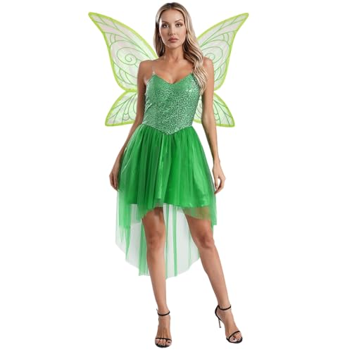 Jugaoge Damen Fee Elfe Kostüm Spaghettiträger Pailletten Kleider Unregelmäßig Ballettkleider Tanzkleider mit Schmetterling Flügel Fasching Karneval Cosplay Outfits Grün XXL Jugaoge Damen Fee Elfe Kostüm Spaghettiträger Pailletten Kleider Unregelmäßig Ballettkleider Tanzkleider mit Schmetterling Flügel Fasching Karneval Cosplay Outfits Grün XXL von Jugaoge