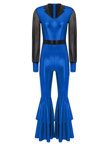 Jugaoge Damen Glänzend Jumpsuit Mesh Spleiß Overall Lange Puffärmel Body mit Flared Hose Bell Bottom Pants Vintage 70s Jahre Disco Hippie Kostüm Clubwear Königsblau M Jugaoge Damen Glänzend Jumpsuit Mesh Spleiß Overall Lange Puffärmel Body mit Flared Hose Bell Bottom Pants Vintage 70s Jahre Disco Hippie Kostüm Clubwear Königsblau M von Jugaoge