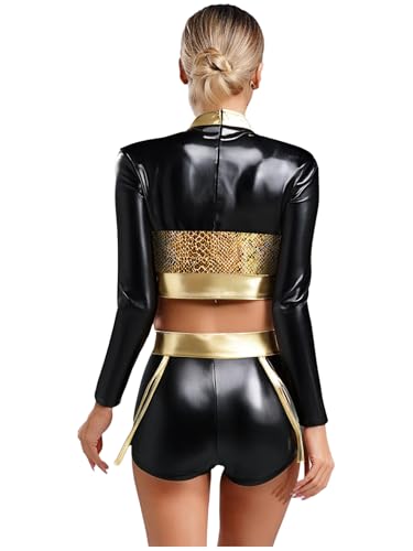 Jugaoge Damen Glänzend Langarmshirts Schlangenhaut Print Rollkragen Crop Top und High Waist Shorts Hotpants Disco Party Outfits Clubwear Gold L Jugaoge Damen Glänzend Langarmshirts Schlangenhaut Print Rollkragen Crop Top und High Waist Shorts Hotpants Disco Party Outfits Clubwear Gold L von Jugaoge