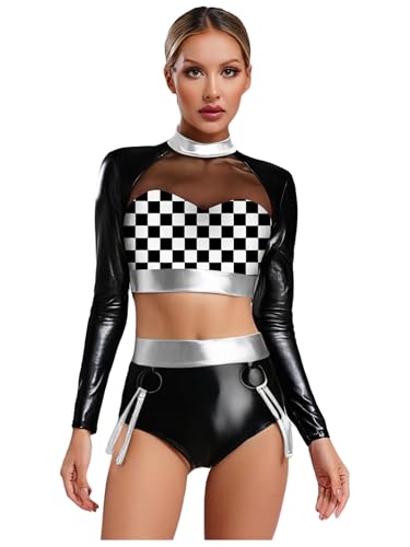 Jugaoge Damen Glänzend Langarmshirts Schlangenhaut Print Rollkragen Crop Top und High Waist Shorts Hotpants Disco Party Outfits Clubwear Silber S Jugaoge Damen Glänzend Langarmshirts Schlangenhaut Print Rollkragen Crop Top und High Waist Shorts Hotpants Disco Party Outfits Clubwear Silber S von Jugaoge