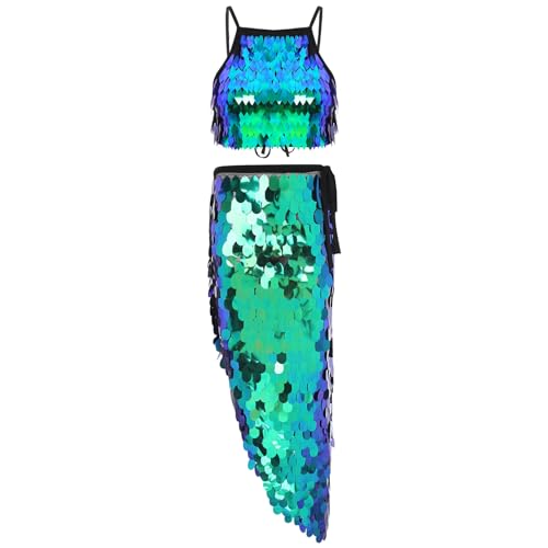 Jugaoge Damen Glänzend Meerjungfrau Top und Pailletten Rock Glitzer Wickelrock Tanzrock mit Schlitz Bauchtanz Kostüm Motto Party Gogo Outfits Clubwear Grün M Jugaoge Damen Glänzend Meerjungfrau Top und Pailletten Rock Glitzer Wickelrock Tanzrock mit Schlitz Bauchtanz Kostüm Motto Party Gogo Outfits Clubwear Grün M von Jugaoge