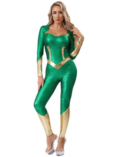 Jugaoge Damen Meerjungfrau Jumpsuit Fischschuppen Print Body mit Lange Hose Slim Fit Stretch Leggings Einteiler Halloween Cosplay Outfits Grün XXL Jugaoge Damen Meerjungfrau Jumpsuit Fischschuppen Print Body mit Lange Hose Slim Fit Stretch Leggings Einteiler Halloween Cosplay Outfits Grün XXL von Jugaoge