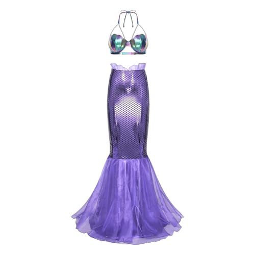 Jugaoge Damen Neckholder Meerjungfrau Top und Lack Leder Optik Rock Fischschuppen Print Tanzrock mit Rüschen Motto Party Gogo Outfits Clubwear Geben Sie L ein XXL von Jugaoge