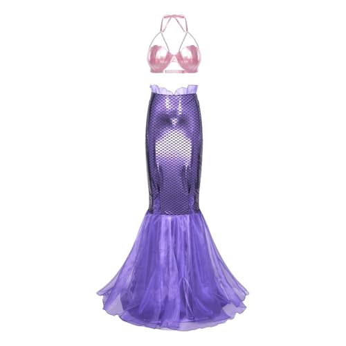 Jugaoge Damen Neckholder Meerjungfrau Top und Lack Leder Optik Rock Fischschuppen Print Tanzrock mit Rüschen Motto Party Gogo Outfits Clubwear Tippe I S von Jugaoge