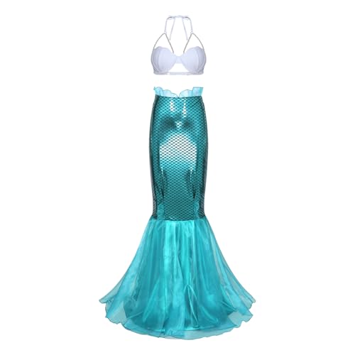 Jugaoge Damen Neckholder Meerjungfrau Top und Lack Leder Optik Rock Fischschuppen Print Tanzrock mit Rüschen Motto Party Gogo Outfits Clubwear Typ D XL von Jugaoge