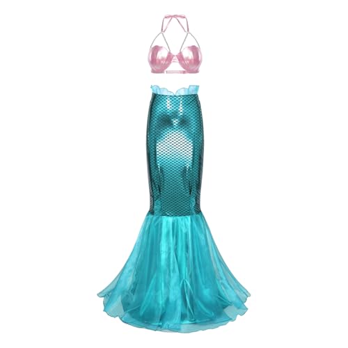 Jugaoge Damen Neckholder Meerjungfrau Top und Lack Leder Optik Rock Fischschuppen Print Tanzrock mit Rüschen Motto Party Gogo Outfits Clubwear Typ G XL von Jugaoge