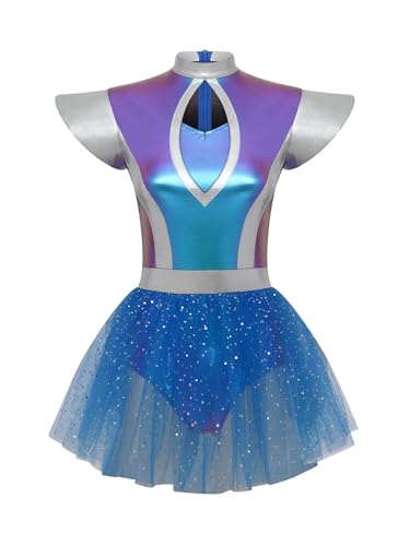 Jugaoge Damen Weltraum Kostüm Glänzendes Astronauten Kleid Kurzarm Farbblock Alien Body mit Rock Erwachsenen Halloween Cosplay Outfit Blau XXL Jugaoge Damen Weltraum Kostüm Glänzendes Astronauten Kleid Kurzarm Farbblock Alien Body mit Rock Erwachsenen Halloween Cosplay Outfit Blau XXL von Jugaoge