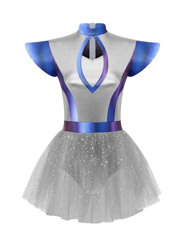 Jugaoge Damen Weltraum Kostüm Glänzendes Astronauten Kleid Kurzarm Farbblock Alien Body mit Rock Erwachsenen Halloween Cosplay Outfit Silber XXL Jugaoge Damen Weltraum Kostüm Glänzendes Astronauten Kleid Kurzarm Farbblock Alien Body mit Rock Erwachsenen Halloween Cosplay Outfit Silber XXL von Jugaoge