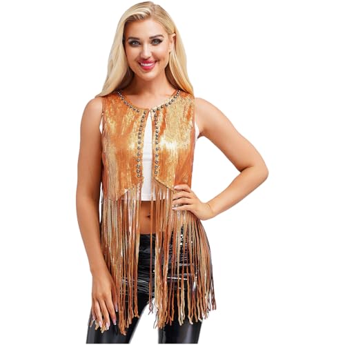 Jugaoge Damen Western Cowgirl Outfits Pailletten Weste mit Fransen Retro Gilet Tank Top 60er 70er Jahre Hippie Kostüm Gogo Clubwear Kaffee L Jugaoge Damen Western Cowgirl Outfits Pailletten Weste mit Fransen Retro Gilet Tank Top 60er 70er Jahre Hippie Kostüm Gogo Clubwear Kaffee L von Jugaoge
