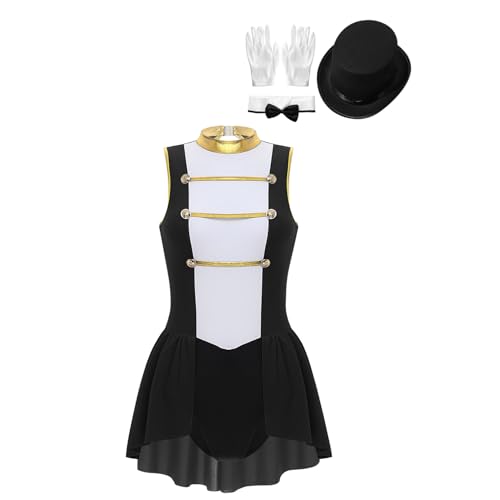 Jugaoge Damen Zirkus Direktor Kostüm Komplett Set mit Zubehöre Ringmaster Kleid und Hut Handschuhe und Fliege Mottoparty Cosplay Outfits B Schwarz 3XL von Jugaoge