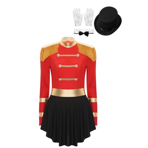 Jugaoge Damen Zirkus Direktor Kostüm Komplett Set mit Zubehöre Ringmaster Kleid und Hut Handschuhe und Fliege Mottoparty Cosplay Outfits C Rot 3XL von Jugaoge