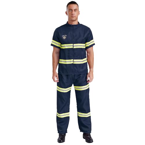 Jugaoge Herren Feuerwehrmann Kostüm Komplettes Set Kurzarm Hemd und Lange Hose mit Reflektierende Streifen + Feuerwehrhelm Motto Party Cosplay Outfits Navy blau M Jugaoge Herren Feuerwehrmann Kostüm Komplettes Set Kurzarm Hemd und Lange Hose mit Reflektierende Streifen + Feuerwehrhelm Motto Party Cosplay Outfits Navy blau M von Jugaoge
