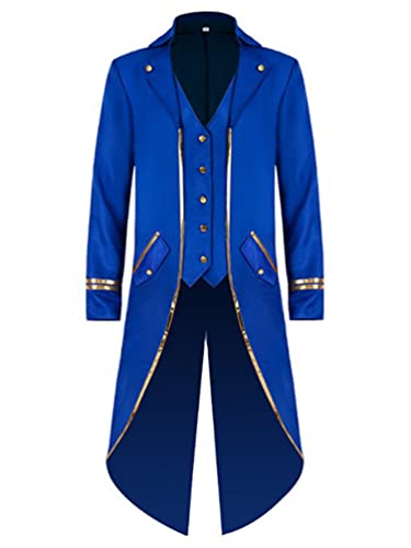 Jugaoge Herren Klassischer Frack Mittelalter Gehrock mit Schößen Vintagen Retro Anzug Jacke Festlich Zauberer Militärischer Mantel Motto Party Outfits Blau XL von Jugaoge