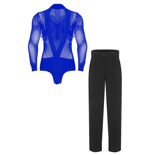 Jugaoge Herren Langarm Hemd Body Mesh Tanzbody Tiefer V Ausschnitt Gymnastikanzug Turnanzug mit Lange Hose Anzughose Klassische Tanzbekleidung Blau XL Jugaoge Herren Langarm Hemd Body Mesh Tanzbody Tiefer V Ausschnitt Gymnastikanzug Turnanzug mit Lange Hose Anzughose Klassische Tanzbekleidung Blau XL von Jugaoge