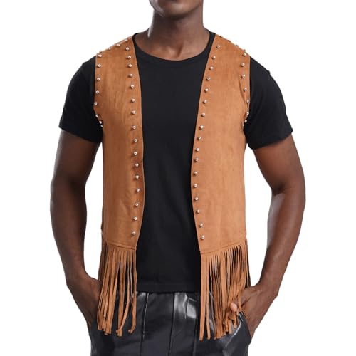 Jugaoge Herren Western Cowboy Kostüm Wildleder Weste Gilet mit Quaste Kunstperlen Ärmellos Open Front Fransenweste Mottoparty Hippie Outfits Clubwear Braun S Jugaoge Herren Western Cowboy Kostüm Wildleder Weste Gilet mit Quaste Kunstperlen Ärmellos Open Front Fransenweste Mottoparty Hippie Outfits Clubwear Braun S von Jugaoge
