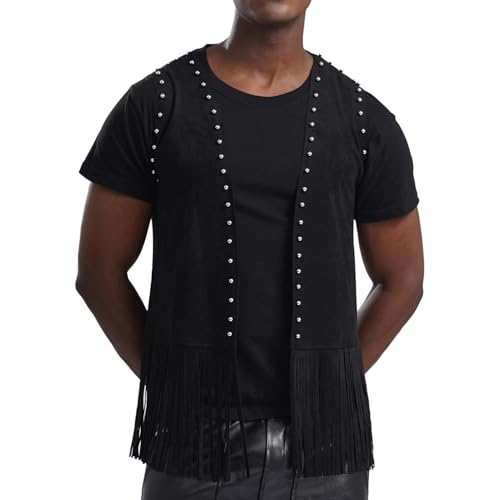 Jugaoge Herren Western Cowboy Kostüm Wildleder Weste Gilet mit Quaste Kunstperlen Ärmellos Open Front Fransenweste Mottoparty Hippie Outfits Clubwear Schwarz S Jugaoge Herren Western Cowboy Kostüm Wildleder Weste Gilet mit Quaste Kunstperlen Ärmellos Open Front Fransenweste Mottoparty Hippie Outfits Clubwear Schwarz S von Jugaoge