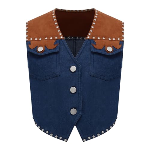 Jugaoge Jungen Cowboy Weste Western Wildleder Gilet Ärmellos Geknöpfte Anzugjacke Patchwork Blazer mit Fransen Retro Hippie Kleidung Party Outfits Braun 134-140 von Jugaoge
