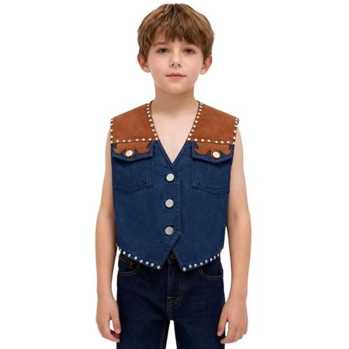Jugaoge Jungen Cowboy Weste Western Wildleder Gilet Ärmellos Geknöpfte Anzugjacke Patchwork Blazer mit Fransen Retro Hippie Kleidung Party Outfits Braun 170 Jugaoge Jungen Cowboy Weste Western Wildleder Gilet Ärmellos Geknöpfte Anzugjacke Patchwork Blazer mit Fransen Retro Hippie Kleidung Party Outfits Braun 170 von Jugaoge