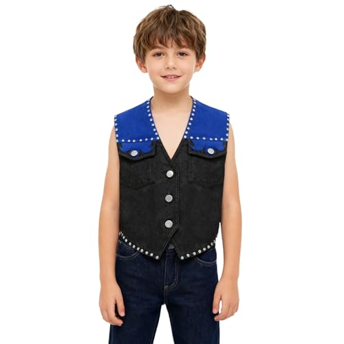 Jugaoge Jungen Cowboy Weste Western Wildleder Gilet Ärmellos Geknöpfte Anzugjacke Patchwork Blazer mit Fransen Retro Hippie Kleidung Party Outfits Königsblau 110-116 Jugaoge Jungen Cowboy Weste Western Wildleder Gilet Ärmellos Geknöpfte Anzugjacke Patchwork Blazer mit Fransen Retro Hippie Kleidung Party Outfits Königsblau 110-116 von Jugaoge
