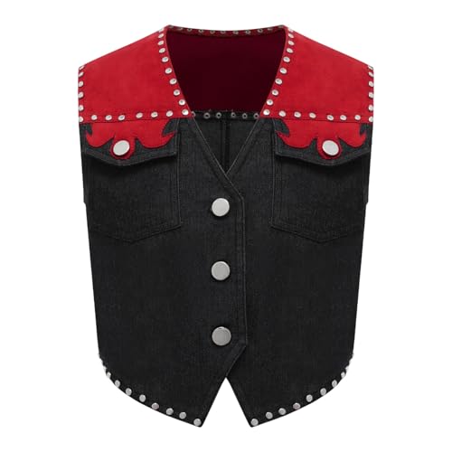 Jugaoge Jungen Cowboy Weste Western Wildleder Gilet Ärmellos Geknöpfte Anzugjacke Patchwork Blazer mit Fransen Retro Hippie Kleidung Party Outfits Rot 110-116 von Jugaoge