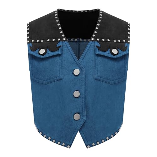 Jugaoge Jungen Cowboy Weste Western Wildleder Gilet Ärmellos Geknöpfte Anzugjacke Patchwork Blazer mit Fransen Retro Hippie Kleidung Party Outfits Schwarz 122-128 von Jugaoge