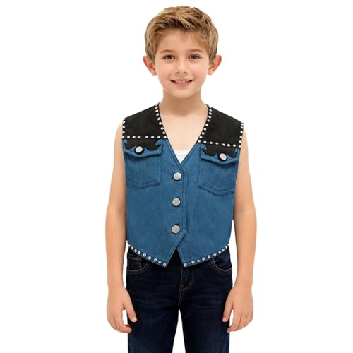Jugaoge Jungen Cowboy Weste Western Wildleder Gilet Ärmellos Geknöpfte Anzugjacke Patchwork Blazer mit Fransen Retro Hippie Kleidung Party Outfits Schwarz 158-164 Jugaoge Jungen Cowboy Weste Western Wildleder Gilet Ärmellos Geknöpfte Anzugjacke Patchwork Blazer mit Fransen Retro Hippie Kleidung Party Outfits Schwarz 158-164 von Jugaoge