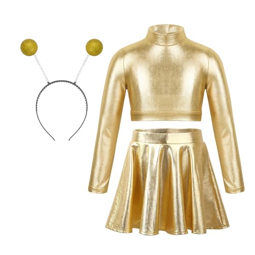 Jugaoge Mädchen Alien Haarreifen mit Langarm Rollkragen Crop Top Shirts und High Waist Gefaltet Rock mit Glitzer Modern Jazz Tanz Kleidung Set Gold 146-152 Jugaoge Mädchen Alien Haarreifen mit Langarm Rollkragen Crop Top Shirts und High Waist Gefaltet Rock mit Glitzer Modern Jazz Tanz Kleidung Set Gold 146-152 von Jugaoge