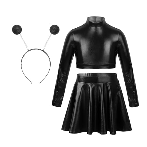 Jugaoge Mädchen Alien Haarreifen mit Langarm Rollkragen Crop Top Shirts und High Waist Gefaltet Rock mit Glitzer Modern Jazz Tanz Kleidung Set Schwarz 158-164 Jugaoge Mädchen Alien Haarreifen mit Langarm Rollkragen Crop Top Shirts und High Waist Gefaltet Rock mit Glitzer Modern Jazz Tanz Kleidung Set Schwarz 158-164 von Jugaoge