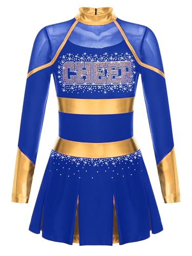 Jugaoge Mädchen Cheerleading Uniform Glitzer Kleid mit Faltenrock Metallic Streifen Sport Tanz Kleidung Halloween Wettbewerb Show Outfits Blau 158-164 von Jugaoge