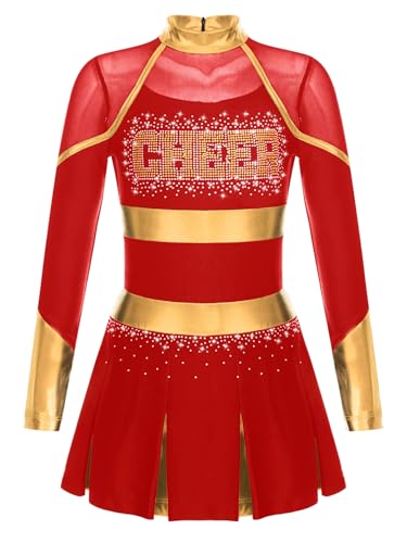 Jugaoge Mädchen Cheerleading Uniform Glitzer Kleid mit Faltenrock Metallic Streifen Sport Tanz Kleidung Halloween Wettbewerb Show Outfits Rot 134-140 Jugaoge Mädchen Cheerleading Uniform Glitzer Kleid mit Faltenrock Metallic Streifen Sport Tanz Kleidung Halloween Wettbewerb Show Outfits Rot 134-140 von Jugaoge